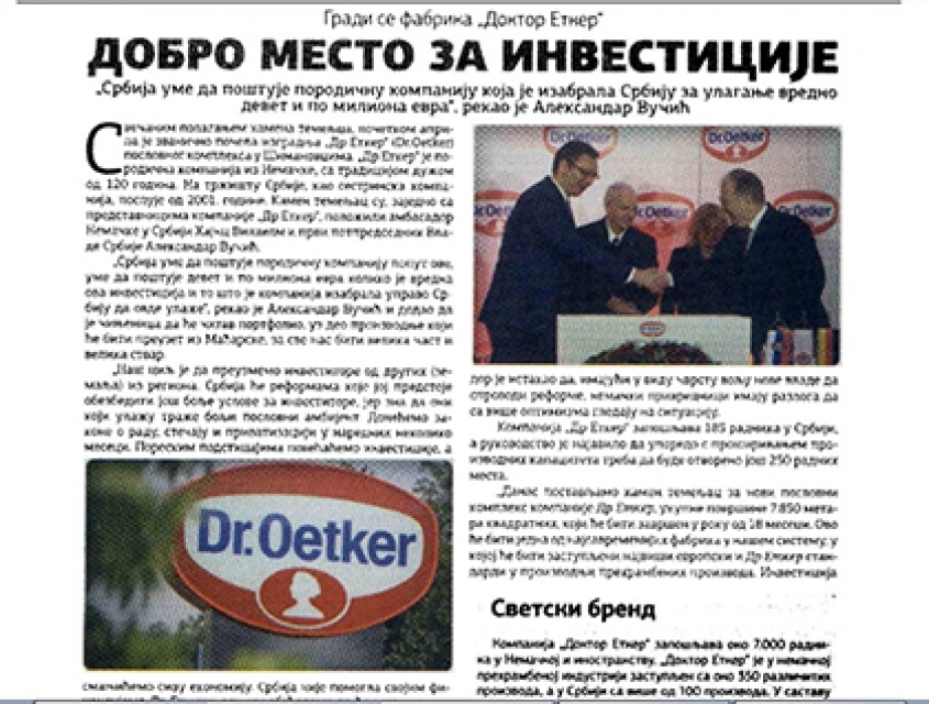 Dr.Oetker u dnevniku Danas