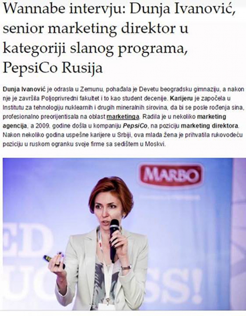 Dunja Ivanović, senior marketing direktor u kategoriji slanog programa, PepsiCo Rusija za Wannabemagazin