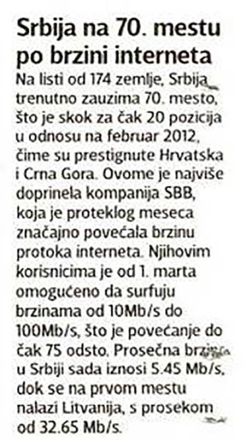 SBB Company in the daily newspaper Blic