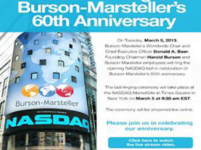 Burson-Marsteller Marks Its 60th Jubilee with the Bell Ringing Ceremony at the NASDAQ