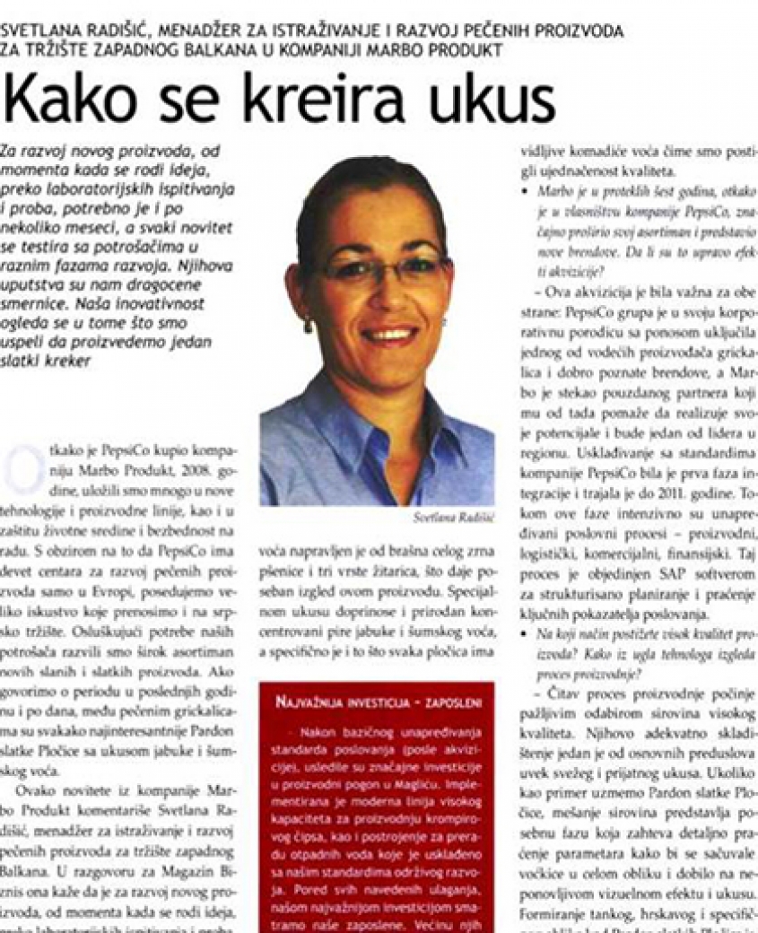 Svetlana Radišić from Marbo Company in Biznis Magazine