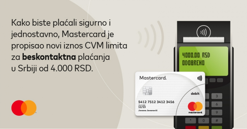  Mastercard propisao novi iznos CVM limita za beskontaktna plaćanja u Srbiji: do 4.000 dinara bez unošenja PIN-a