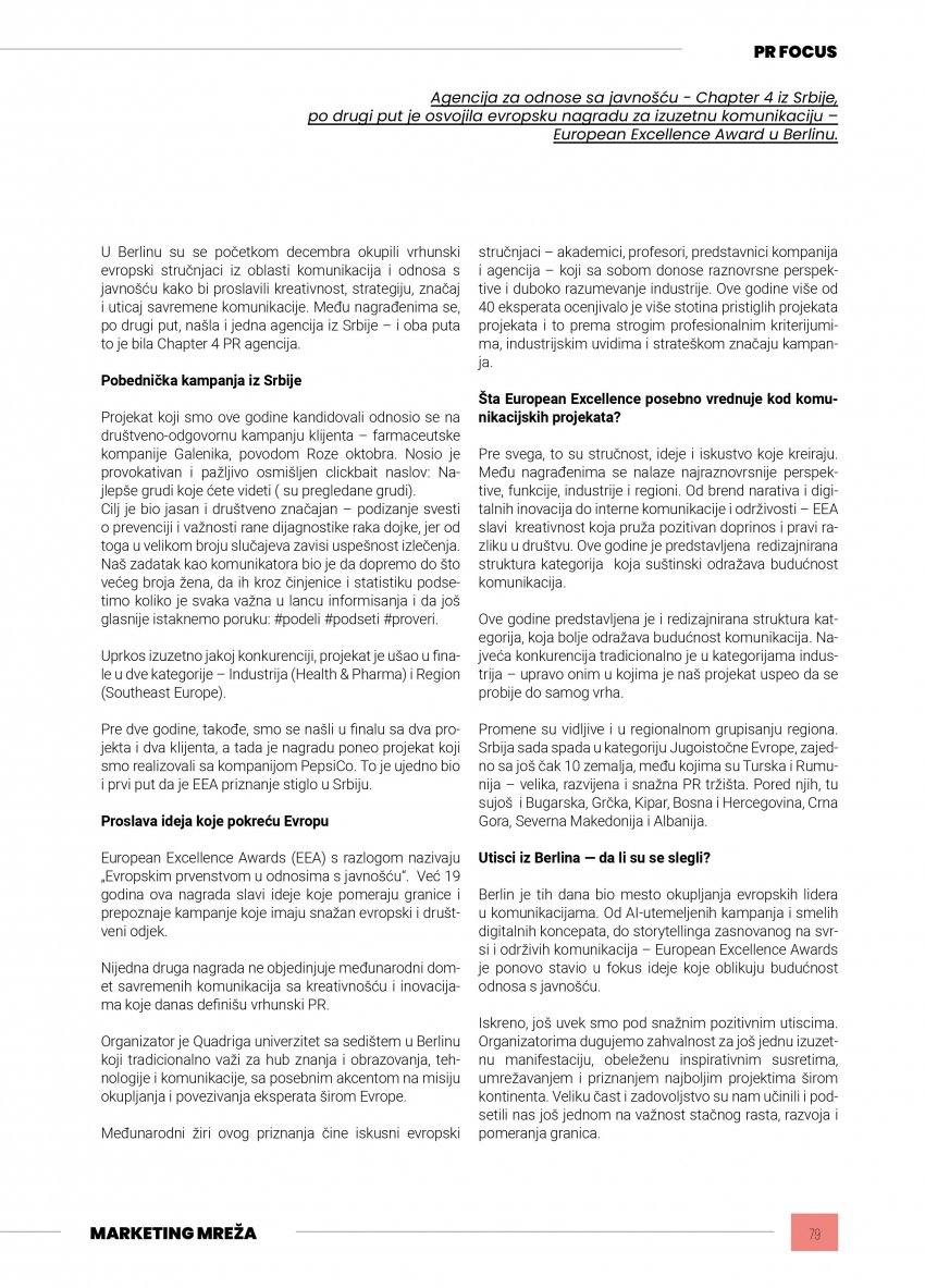 Prestigious European Recognition for Chapter 4 PR