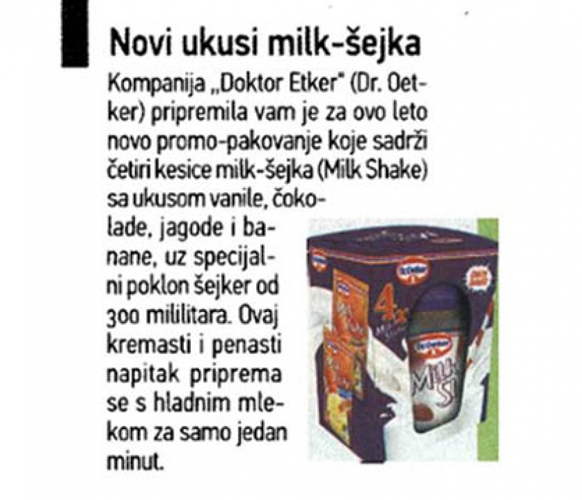 Milk Shake sa gratis šejkerom u medijima